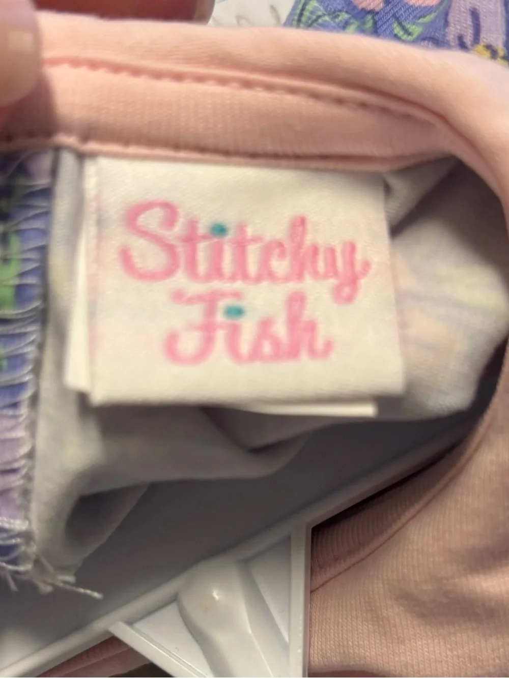 6m Stitchy Fish blue/purple/Pink floral long-sleeve bubble romper.  In EUC!